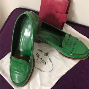 prada loafers green